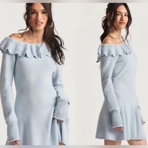 LoveShackFancy Bedine Sweater Mini Dress Ruffle Off Shoulder Cashmere Size Small